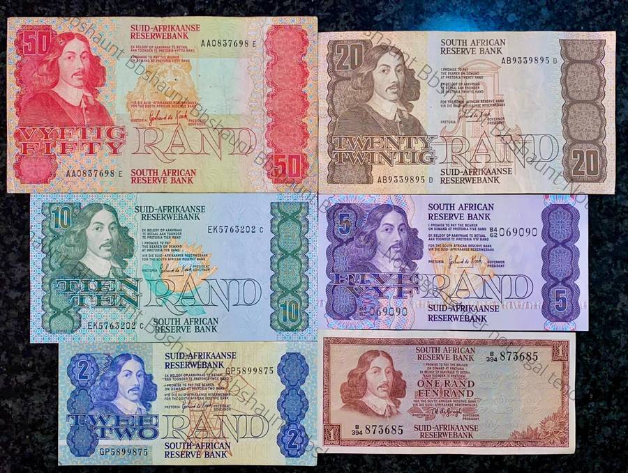 Complete Set GPC De Kock & decimals R50AA TO R2 - 1980s (R1 de Jongh 1975) (1 bid takes all)