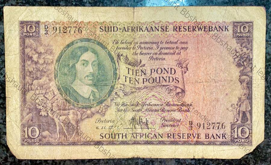 MH DE KOCK 10 POUND -- D3 -- 6-11-1957 A/E VAN REIBEECK WTM 3RD ISSUE