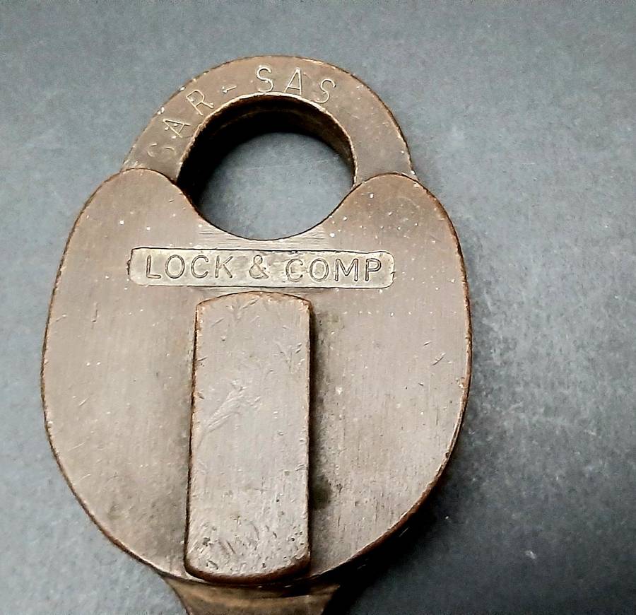 **RARE: 1960s SA Railways Brass Lever Padlock w/ Lead Chain  NO KEY ***