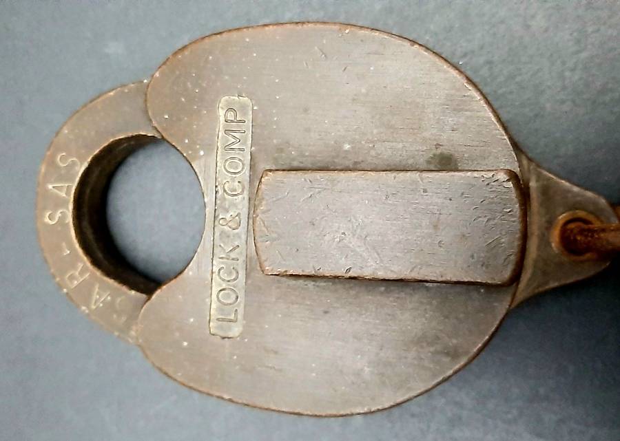 **RARE: 1960s SA Railways Brass Lever Padlock w/ Lead Chain  NO KEY ***