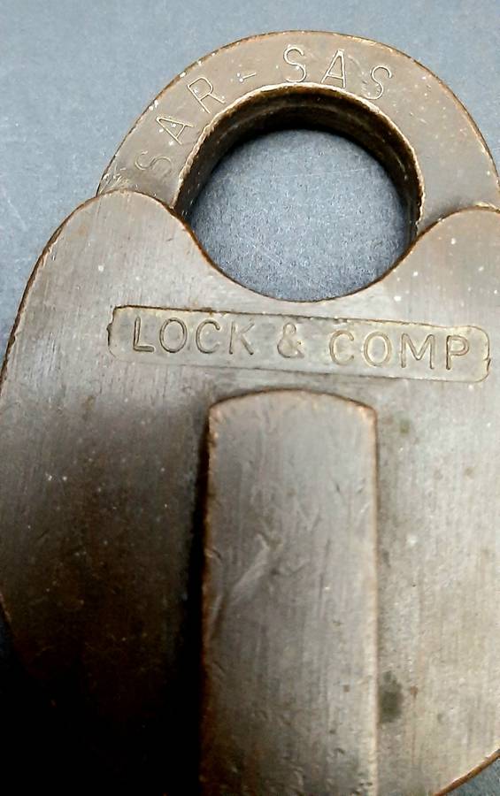 **RARE: 1960s SA Railways Brass Lever Padlock w/ Lead Chain  NO KEY ***