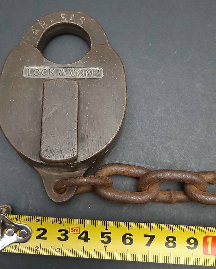 **RARE: 1960s SA Railways Brass Lever Padlock w/ Lead Chain  NO KEY ***