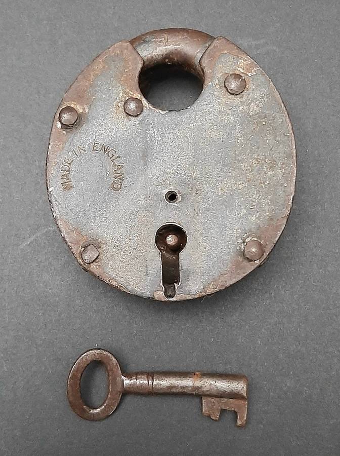 Late 19th Century: English Wrought Iron Padlock w/ Key  (Functional).