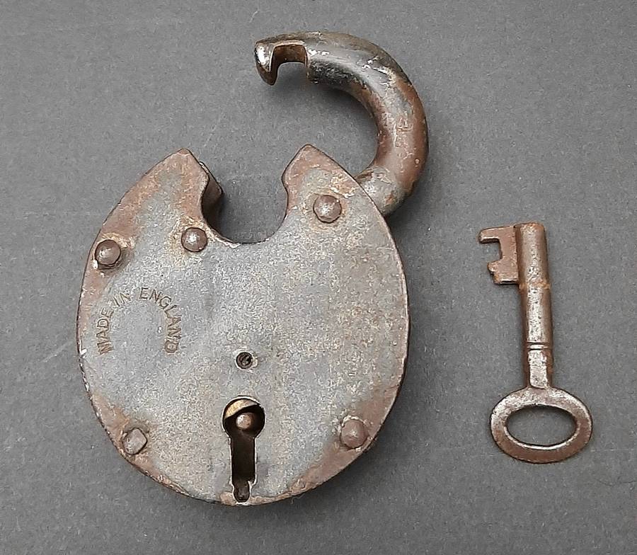 Late 19th Century: English Wrought Iron Padlock w/ Key  (Functional).