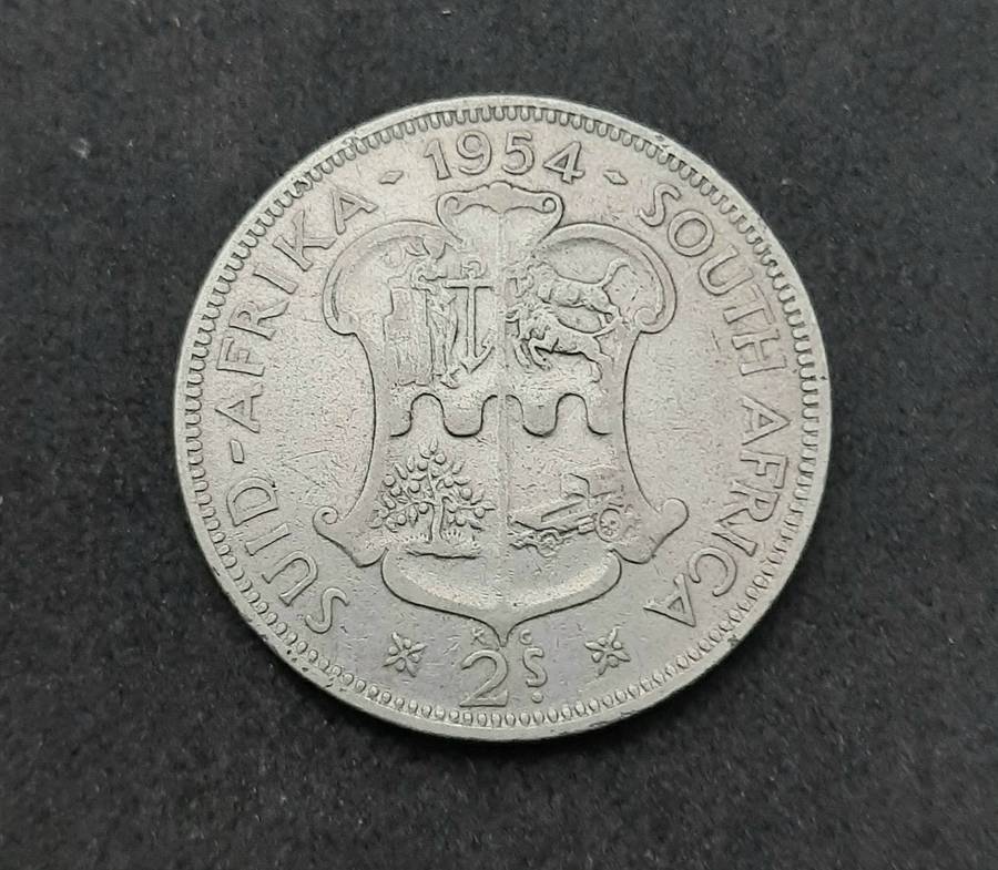 1954 South Africa: QEII .500 Silver 2 Shilling Coin (F/F+).