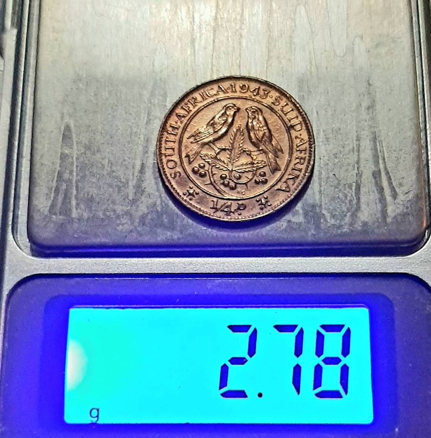 1943 Union of South Africa: KGVI  ¼ d / Farthing Coin (XF).