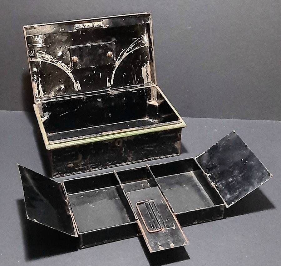 1930s Barclay's Bank South Africa: Metal Currency Storage Box w/ Internal Shelf Segment (31cmx19cm)