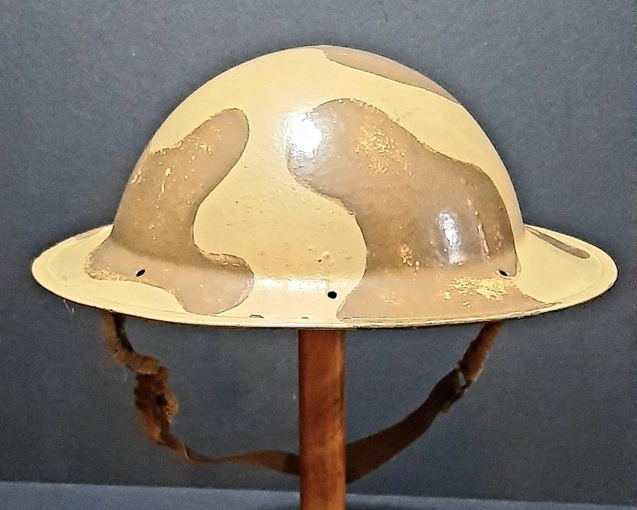 RARE: WW2 UDF 'Amoeba' Camouflage Pattern 'Brodie' Helmet w/ Webbing Strap (No Liner).