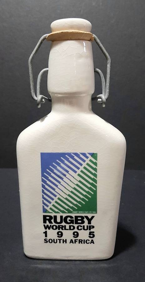 RARE: South Africa 1995 Rugby World Cup 'Ruggles' Ceramic Brandy Decanter w/ Stopper (18cm).