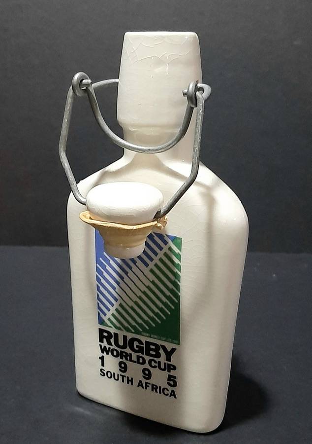 RARE: South Africa 1995 Rugby World Cup 'Ruggles' Ceramic Brandy Decanter w/ Stopper (18cm).