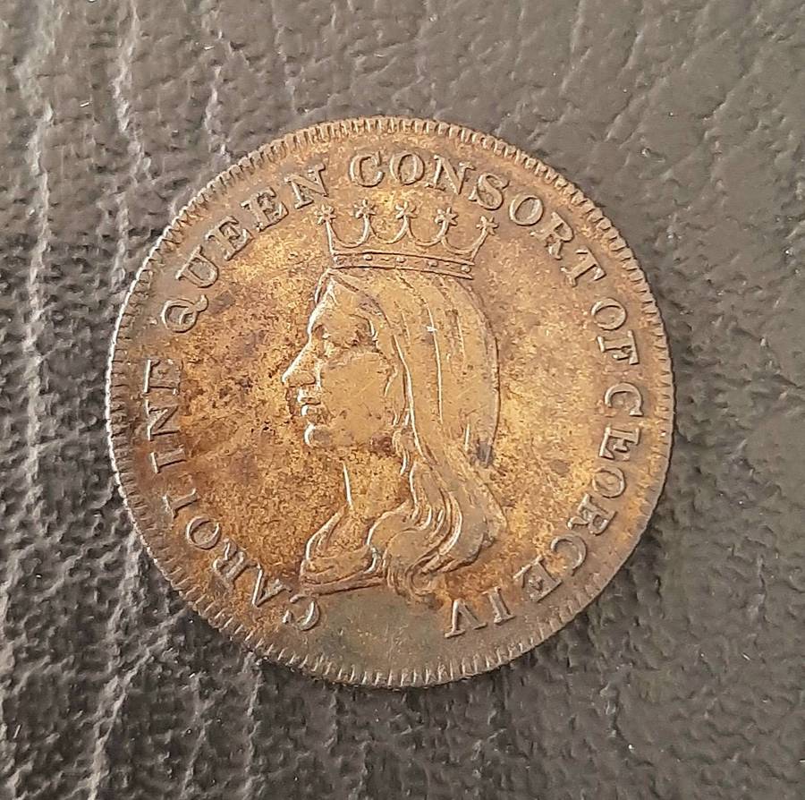 RARE: 1821 Caroline Queen Consort (George IV) Brass Funerary Medallion (VF+).