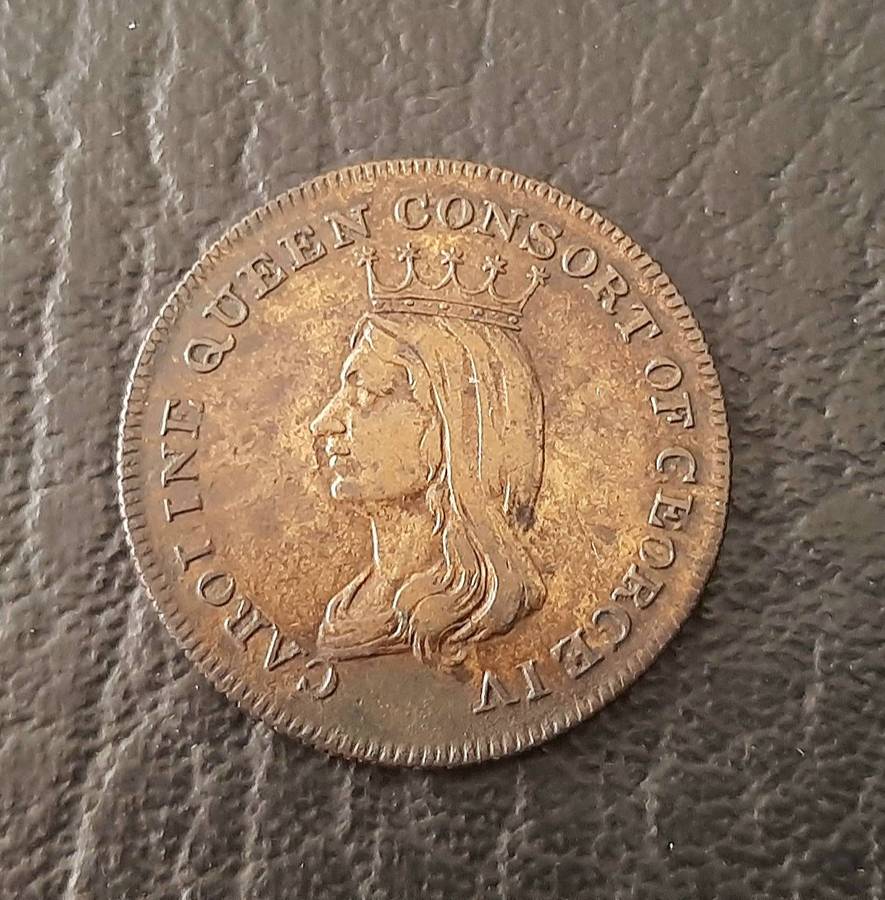 RARE: 1821 Caroline Queen Consort (George IV) Brass Funerary Medallion (VF+).