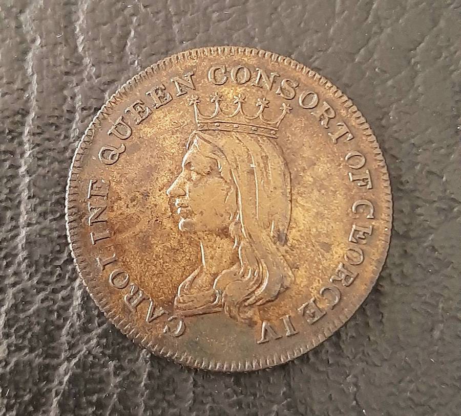 RARE: 1821 Caroline Queen Consort (George IV) Brass Funerary Medallion (VF+).