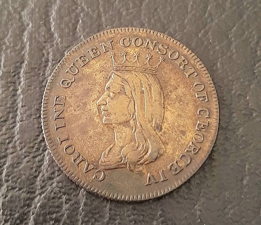 RARE: 1821 Caroline Queen Consort (George IV) Brass Funerary Medallion (VF+).