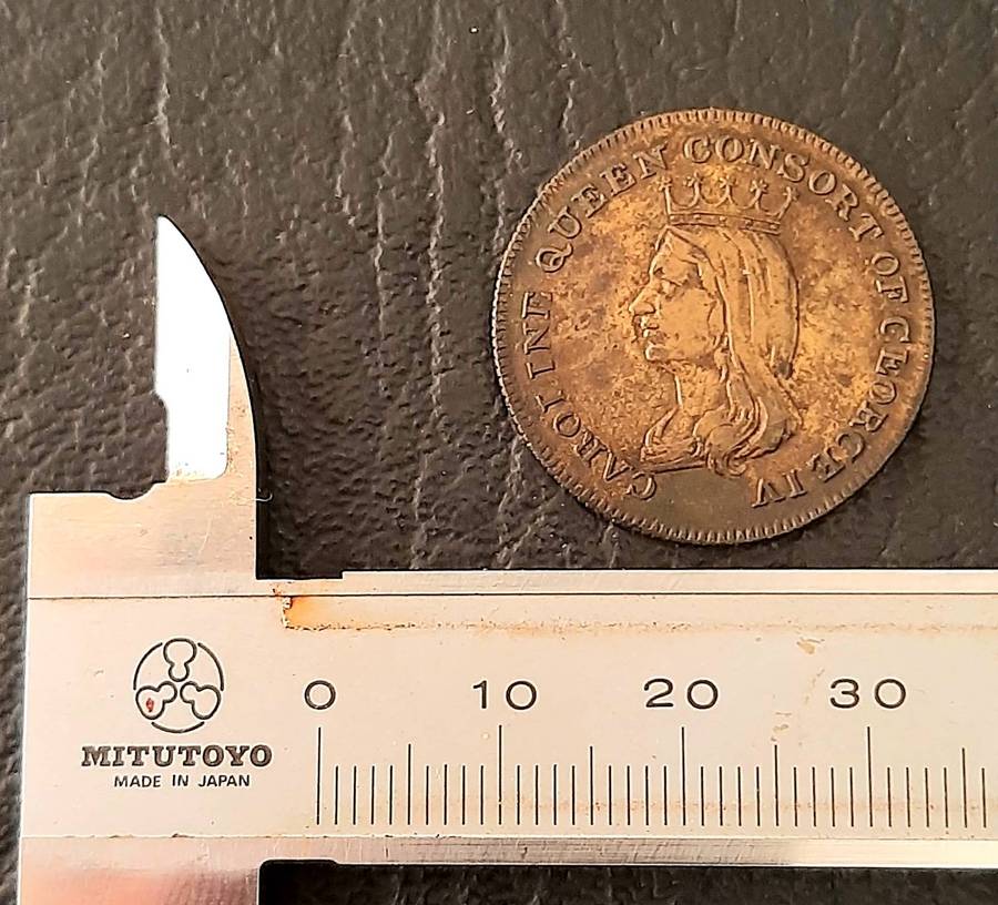 RARE: 1821 Caroline Queen Consort (George IV) Brass Funerary Medallion (VF+).