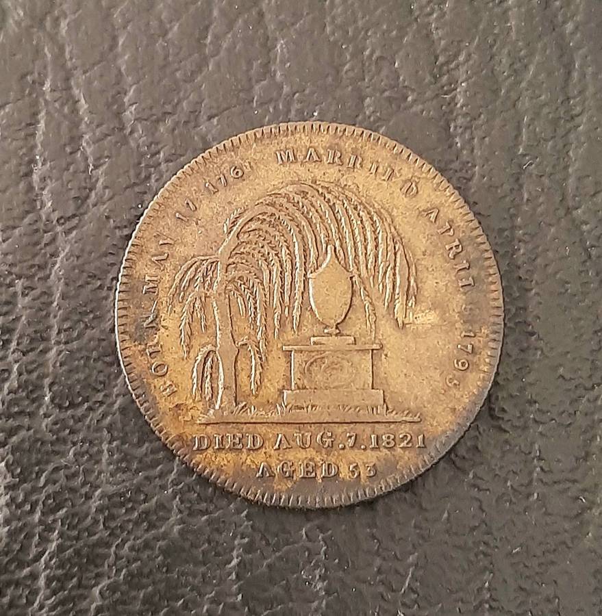 RARE: 1821 Caroline Queen Consort (George IV) Brass Funerary Medallion (VF+).