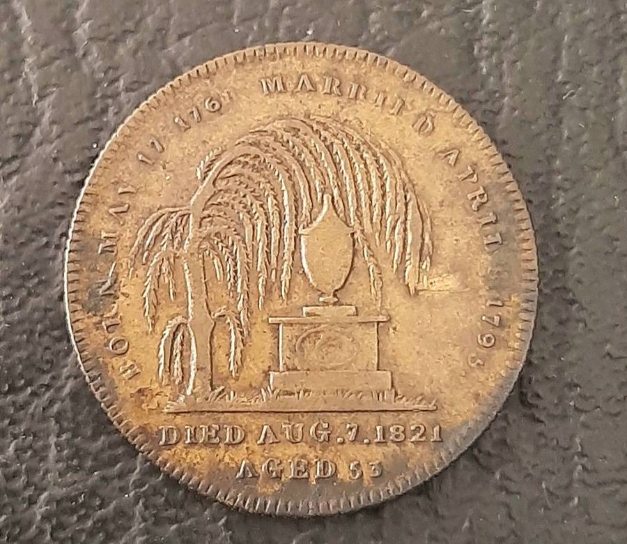 RARE: 1821 Caroline Queen Consort (George IV) Brass Funerary Medallion (VF+).