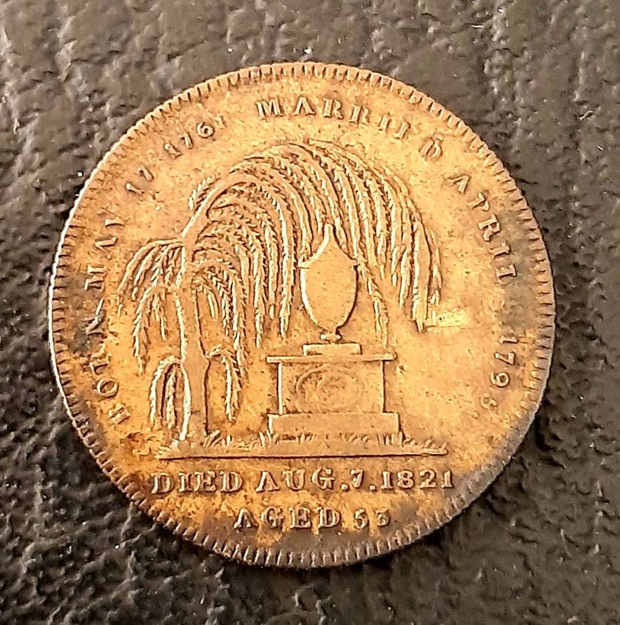 RARE: 1821 Caroline Queen Consort (George IV) Brass Funerary Medallion (VF+).