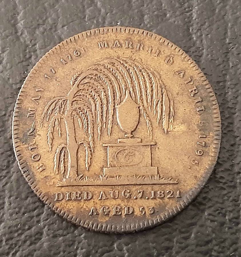 RARE: 1821 Caroline Queen Consort (George IV) Brass Funerary Medallion (VF+).