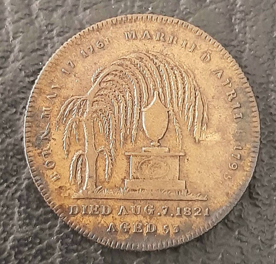 RARE: 1821 Caroline Queen Consort (George IV) Brass Funerary Medallion (VF+).