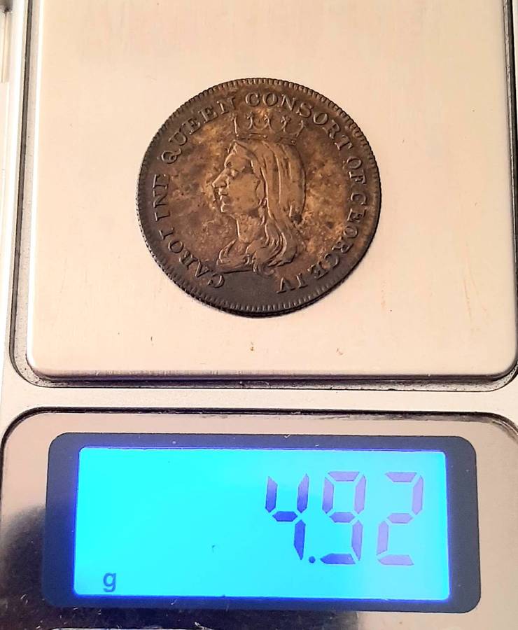 RARE: 1821 Caroline Queen Consort (George IV) Brass Funerary Medallion (VF+).