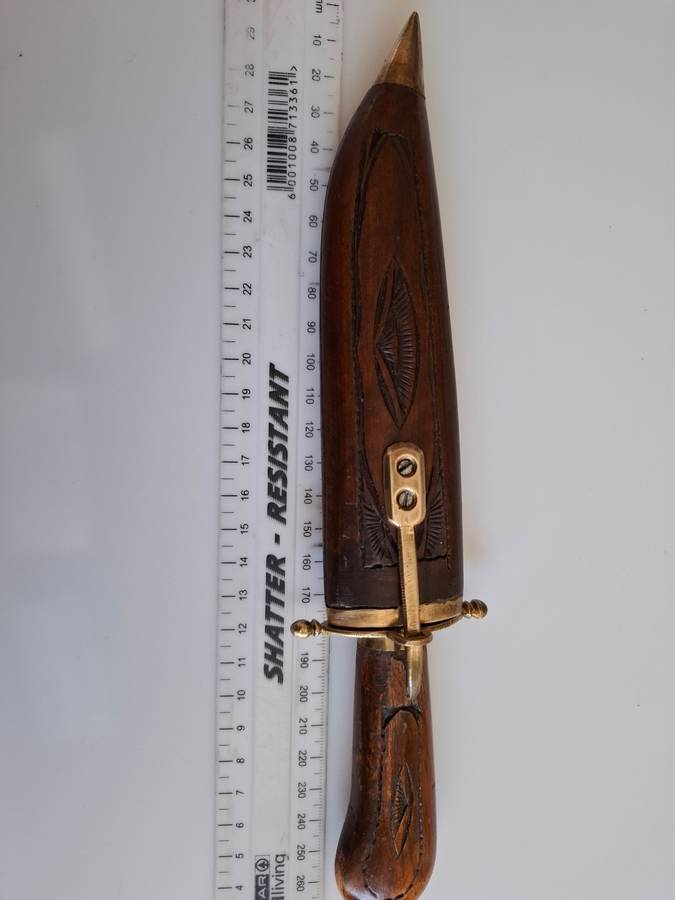 Stunning Vintage Dagger with Wooden Handle and Sheath and Brass Detail made in India