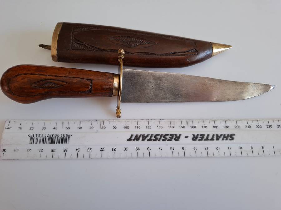 Stunning Vintage Dagger with Wooden Handle and Sheath and Brass Detail made in India