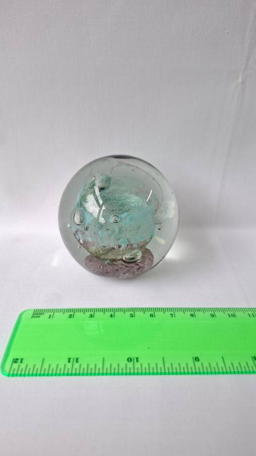 Beautiful Vintage Glass Paperweight with Blue and Purple Swirls Inside - Good Condition