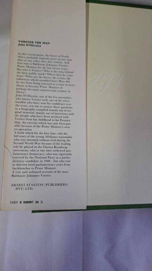Vorster - The Man by John D'Oliveira - Good Condition