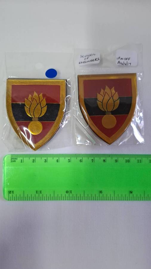 Set of SADF School of Engineers Metal Shoulder Flash with One Pin Missing - In Good Condition