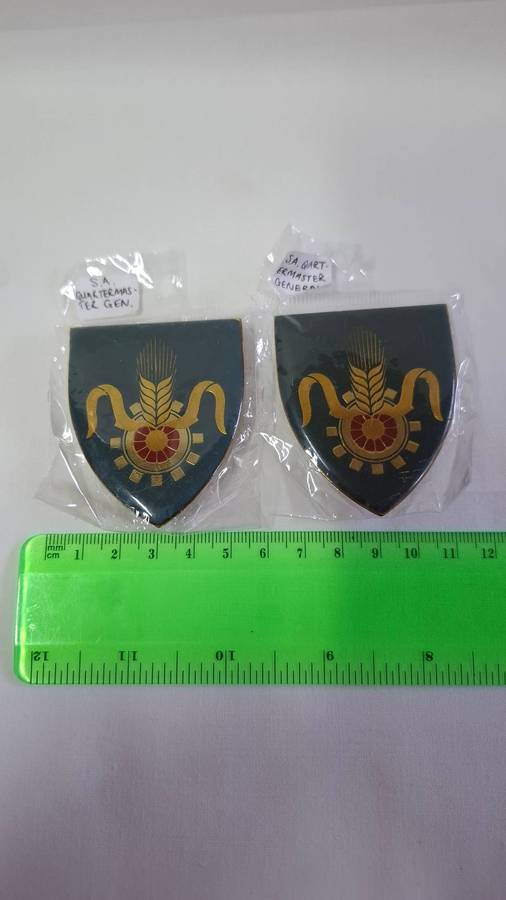 SADF Quartermaster General Metal Shoulder Flash with All Pins Intact - In Excellent Condition
