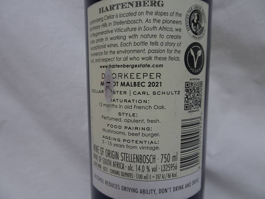 Sealed 750ml Bottle Of Hartenberg Doorkeeprt Merlot Malbec 2021 Wine - See Description