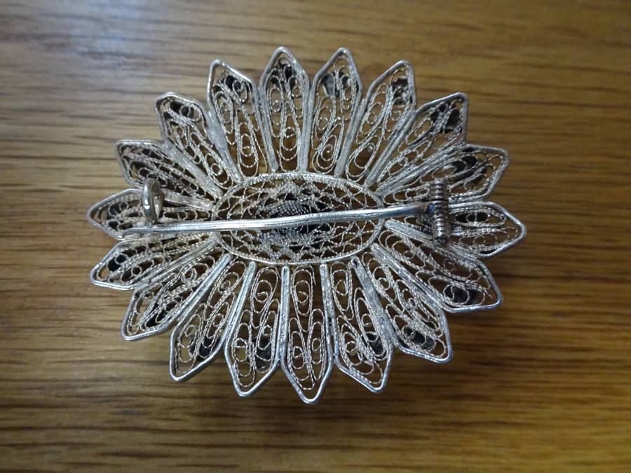 Lovely 800 Silver Vintage Filigree Cannitelli Design Pin Brooch - 13 Gram - See Description