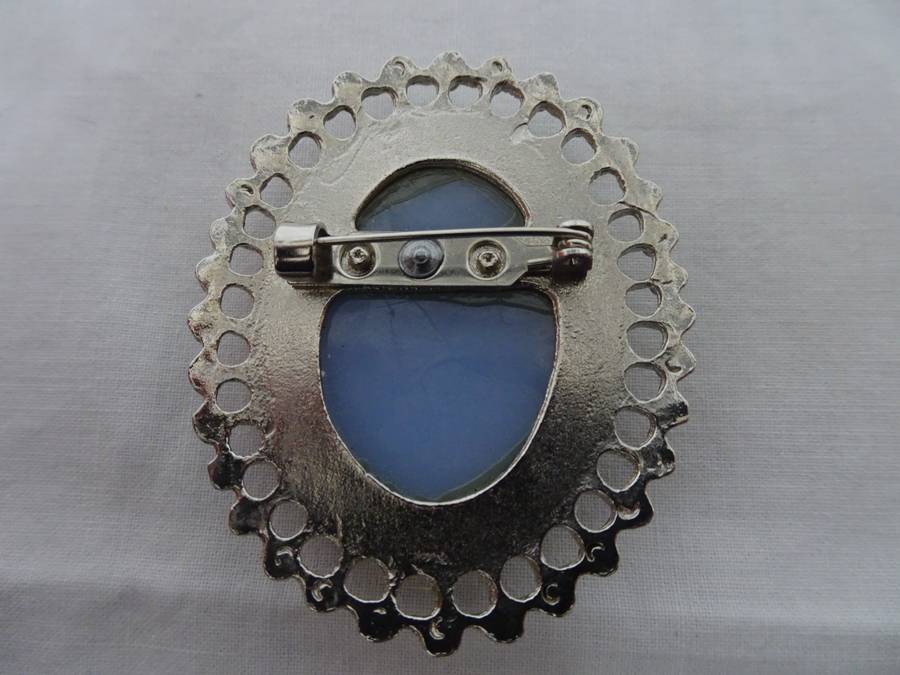 Lovely Victorian Style Brooch Pin Made with Blue Vintage Cameo And Settings - See Description