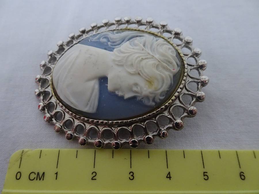 Lovely Victorian Style Brooch Pin Made with Blue Vintage Cameo And Settings - See Description