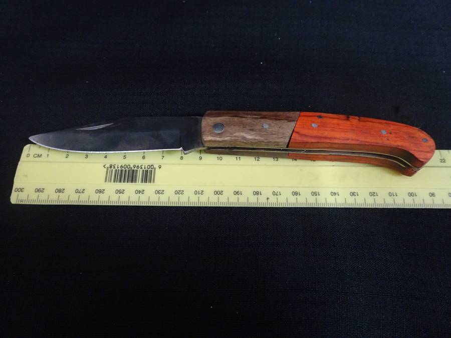 Vintage Folding Pocket Knife With Wooden Orange Stained Handle