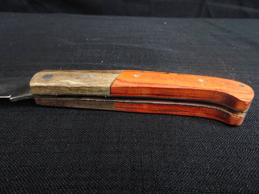 Vintage Folding Pocket Knife With Wooden Orange Stained Handle