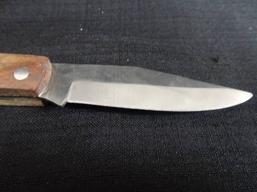 Vintage Folding Pocket Knife With Wooden Orange Stained Handle