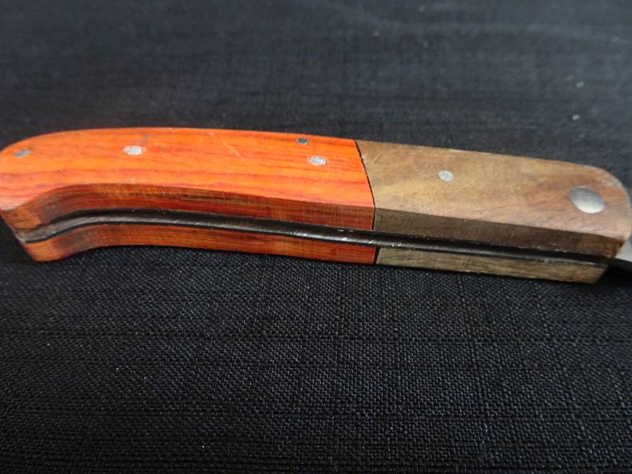 Vintage Folding Pocket Knife With Wooden Orange Stained Handle