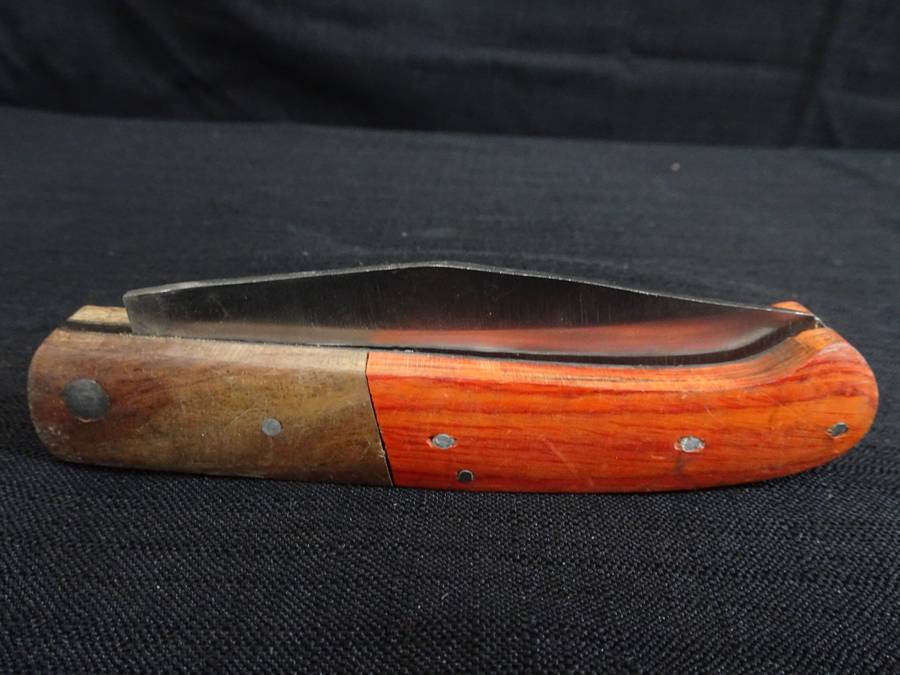 Vintage Folding Pocket Knife With Wooden Orange Stained Handle