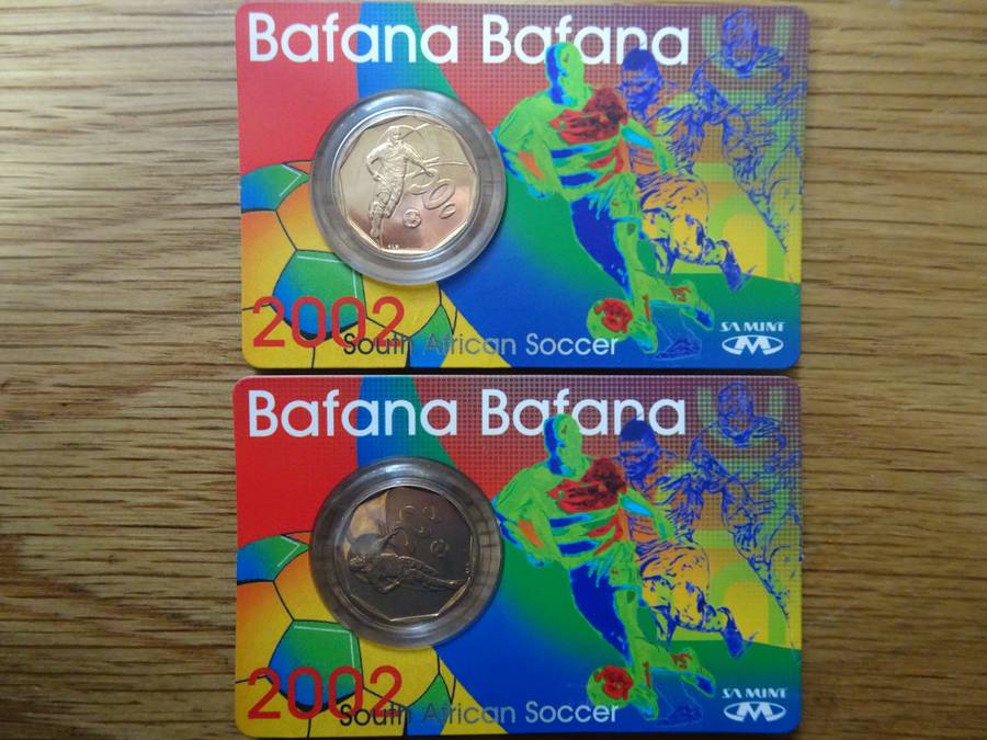 2x 2002 South African Soccer - Bafana Bafana 50cent Circulation Coins - Bidding Per Coin