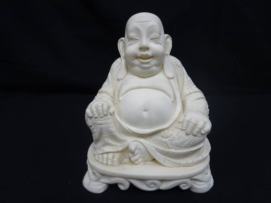 Stunning Smiling Vintage Buddha Resin Stone Antique Statue - In Good Condition
