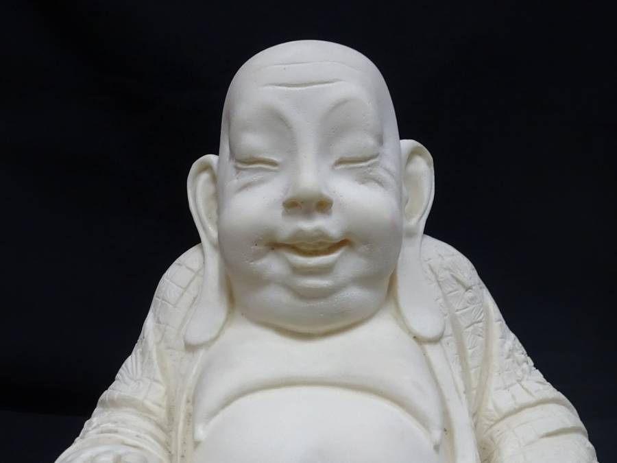 Stunning Smiling Vintage Buddha Resin Stone Antique Statue - In Good Condition