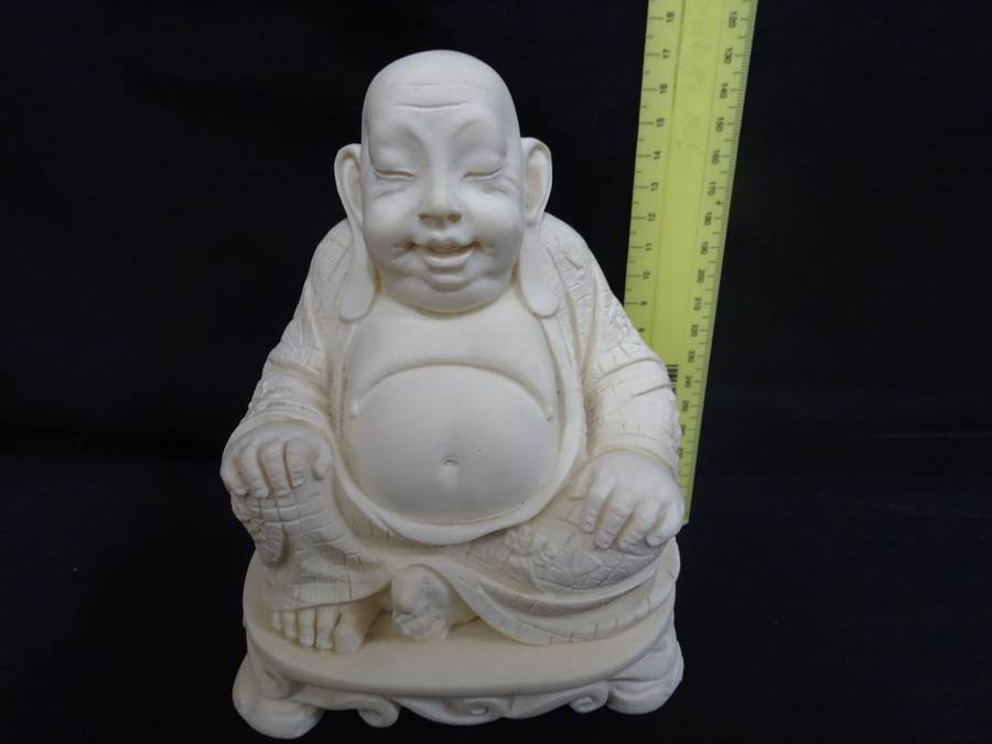 Stunning Smiling Vintage Buddha Resin Stone Antique Statue - In Good Condition