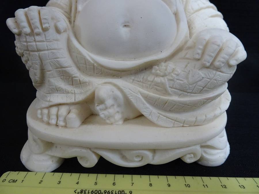 Stunning Smiling Vintage Buddha Resin Stone Antique Statue - In Good Condition