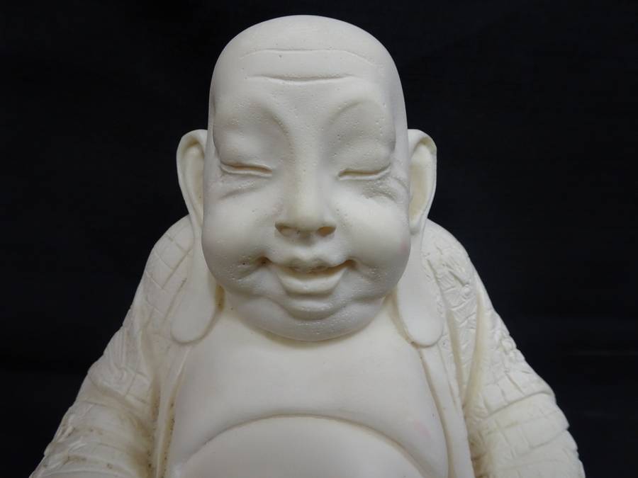 Stunning Smiling Vintage Buddha Resin Stone Antique Statue - In Good Condition