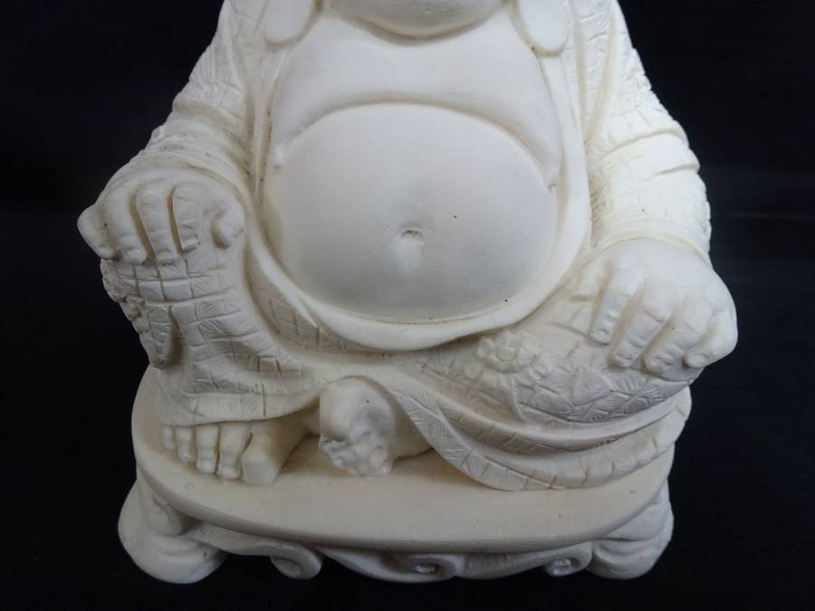 Stunning Smiling Vintage Buddha Resin Stone Antique Statue - In Good Condition