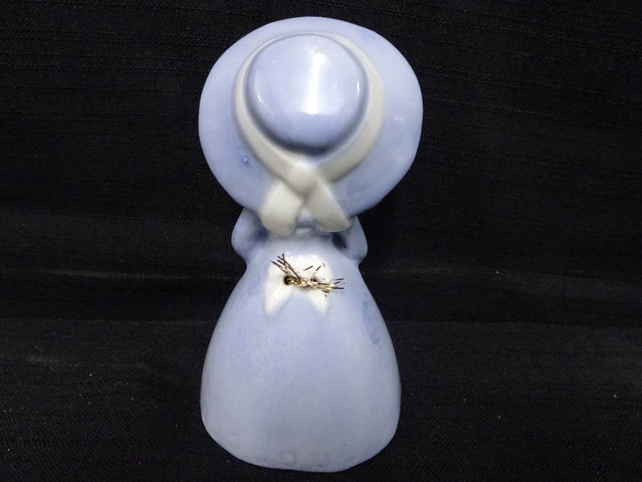 Stunning Vintage Girl Blue & White Holding A Parasol Porcelain Bell - In Good Condition