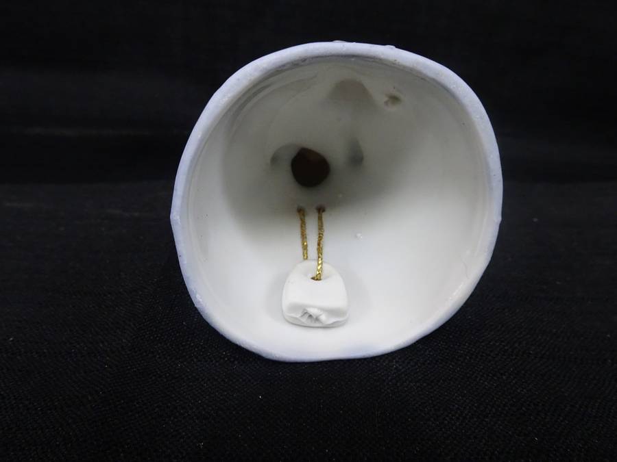 Stunning Vintage Girl Blue & White Holding A Parasol Porcelain Bell - In Good Condition