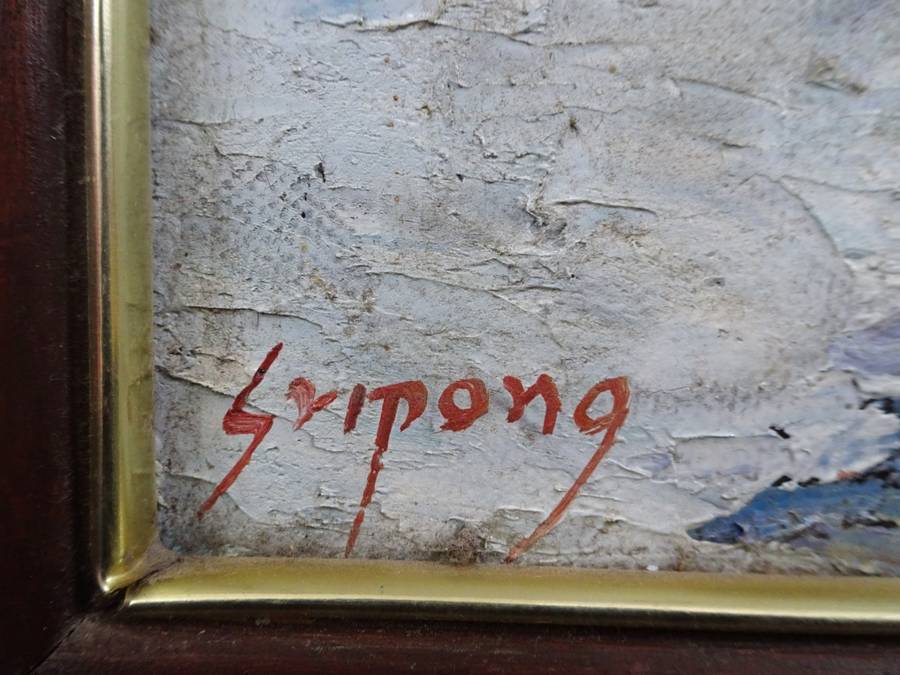 Beautiful Oil On Canvas With Floating Market Thailand Countryside - See My Description